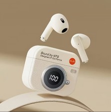 Wireless Earbuds with LED Display Charging Case Earphones BT with Mic, cream