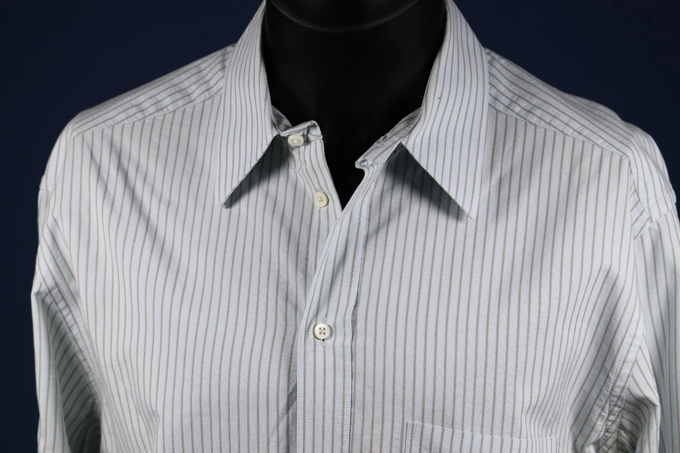 Camisa de vestir a rayas de algodón Armani Collezioni Italia para hombre 16 41 pecho 44" Foto 3 de 4