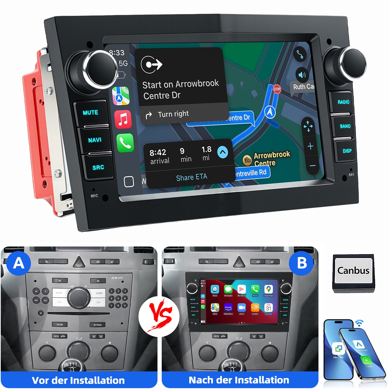 Autoradio Bluetooth Carplay per Opel Astra e Zafira