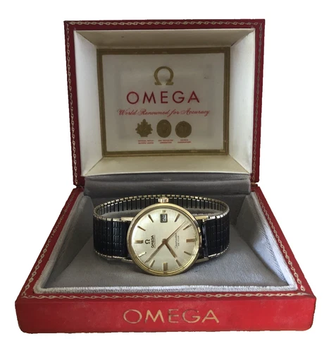 New ListingVintage Omega Seamaster De Ville 14k Gold Automatic Date Seahorse + Box - Runs
