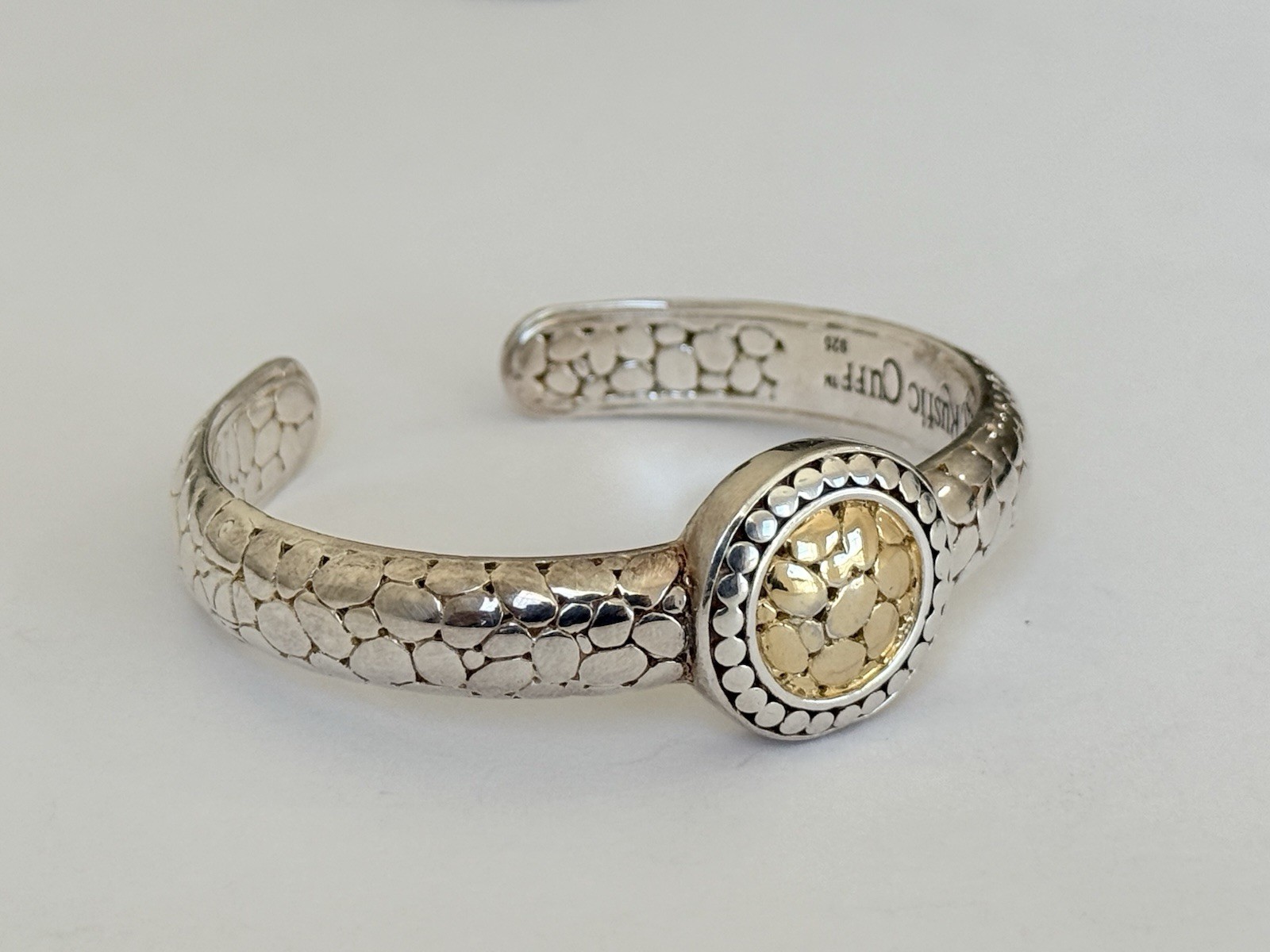 Rustic Cuff Signed 925 Sterling Silver Dot Cobble… - image 10