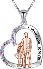 925 Sterling Silver Daughter Father Pendant Necklace Jewelry Gift for Women Girl