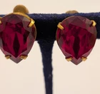 Miriam Haskell Vtg.1948-50 Ruby Red Teardrop Crystal Clip Adj. Earrings Goldtone