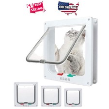 Cat Door Large 4 Way Locking Flap Weatherproof for Interior Exterior Doors White