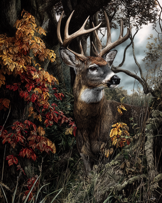 #ad #ad 8x10 Whitetail Deer in brush autumn forest leaves dramatic real 695282288 $6.95