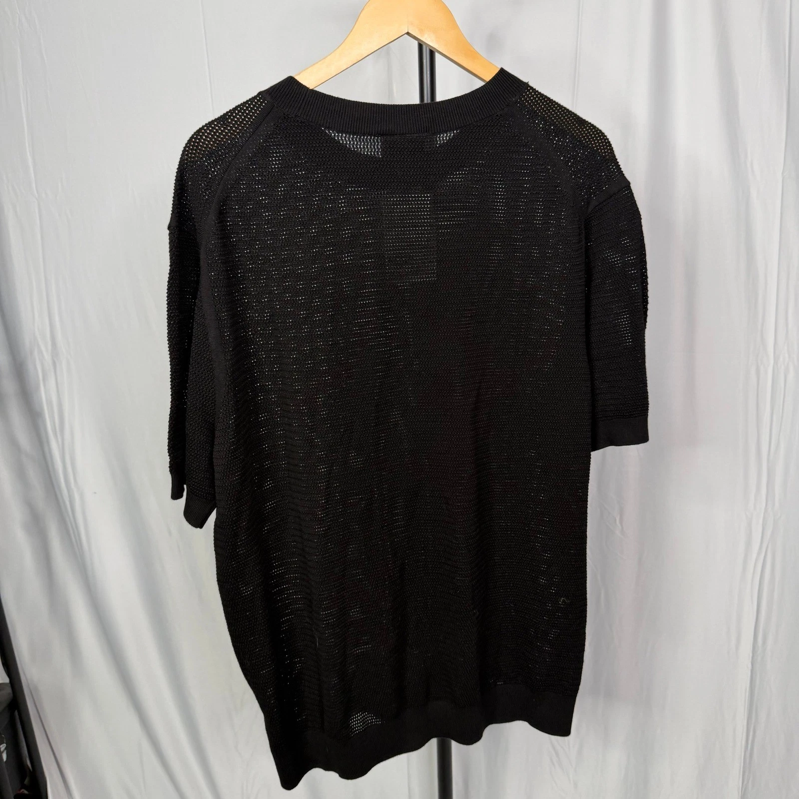 H&M Mens Regular Fit Mesh Knit Boxy T-Shirt Black Short Sleeve Crew Neck XL NWT image 6
