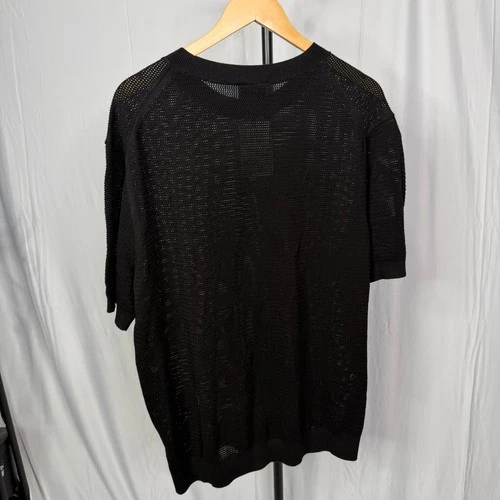 H&M Mens Regular Fit Mesh Knit Boxy T-Shirt Black Short Sleeve Crew Neck XL NWT image 6