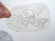 vtg 1960s 1970s Tattoo acetate stencil Skull Snake Axe signed SK4