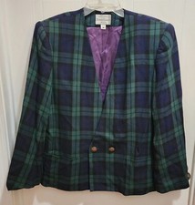 Vtg Classic Suits Inc Elegant Classics Women's Blazer Jacket Blue/green Plaid 16