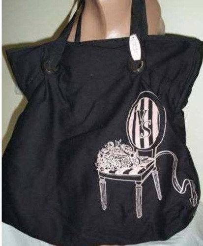 Grand Sac Fourre-tout Rayé Victoria's Secret PINK - Noir Et Rose, Coton, Taille L