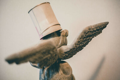 Graffiti Artist BANKSY Gray Tin Bucket Paint Angel Art Statue