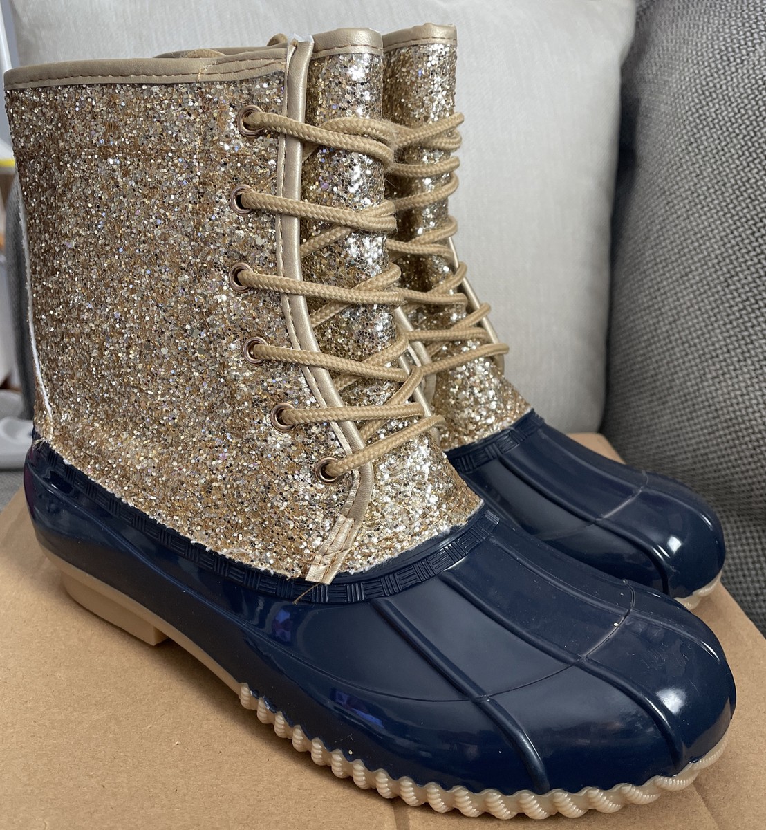 シュガー Sugar Women's Glitter Duck Boots Skipper Gold Navy Blue 7M NEW | eBay