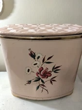 MCM Detecto Pink Metal Clothes Hamper With Gold Accents & Tole Roses 21x13x19.5"