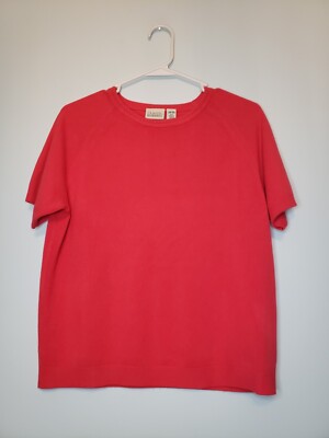 Classic Elements Womens Sz L Sweater Top Short Sleeve Bright Pink Round Neck 