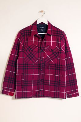 Threadbare Mens Quilted Shirt Shacket Jacket Burgundy Check