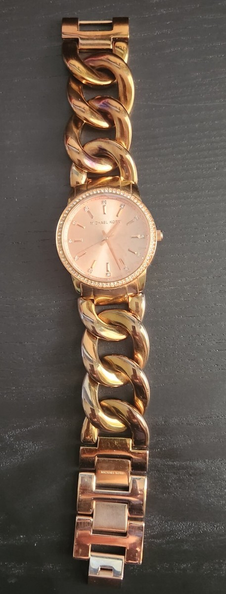 Michael Kors Womens Lady Nini Chain Watch w Crystal Bezel-MK 