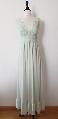 Free People Adella Dress Dupe Size Small Green Bridal Summer Smocked Ruffles
