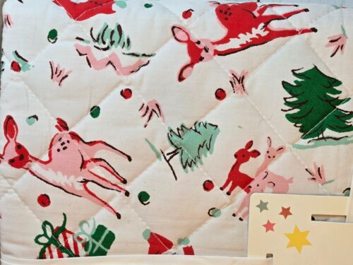 Cath Kidston London Ditsy Ciervo Rosa Vacaciones Navidad Edredón Doble 63" x 87" Nuevo - Imagen 3 de 5