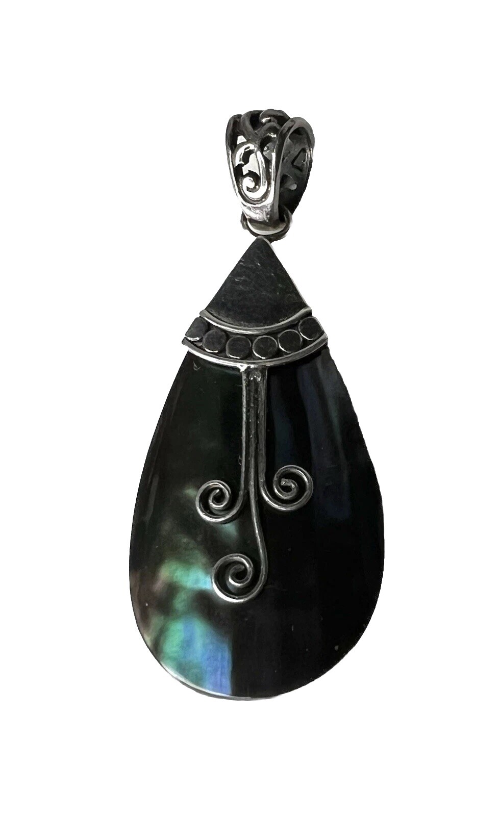 Black Abalone Shell Sterling Silver Scroll Teardr… - image 1