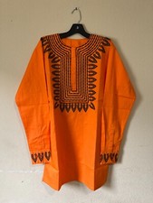 African clothing for men-Embroidered Dashiki M-7X long sleeve Orange