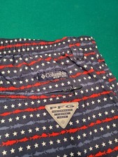 Columbia PFG Omnishade Men's XXL Swimshorts Stars Fish Stripes Red White Blue