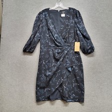 Halogen Women Dress Large Black Floral Chiffon Sheer Faux Wrap NWT
