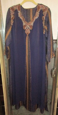 Womens 3 Piece Set Embellished Beaded Embroidered Kaftan w/ Pants & Scarf
