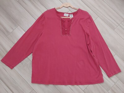 White Stag Magenta Pink Long Sleeve Slit Neck Tunic Top.    Plus Size 22W/24W