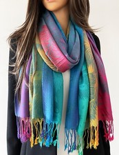 Ladies Long Rainbow Multi Colour Paisley Scarf Pashmina Evening Shawl Vintage