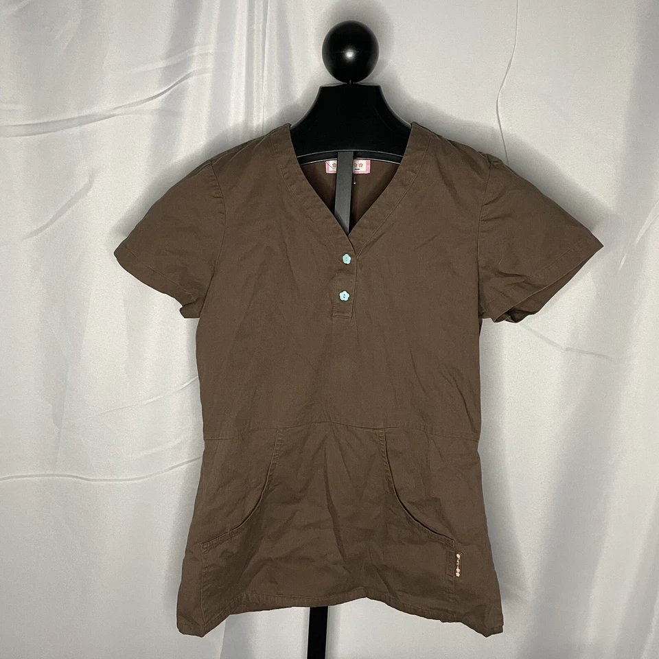 Blusa Médica Koi Mujer Marrón Sólido Un Bolsillo Talla Pequeña Foto 2 de 4