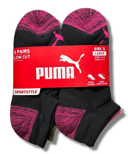 PUMA SOCKS GIRLS X6 - LOW CUT 243 - ROSE BLACK - LARGE SHOE 4-9.5 6 PACK - 第 1/3 張圖片