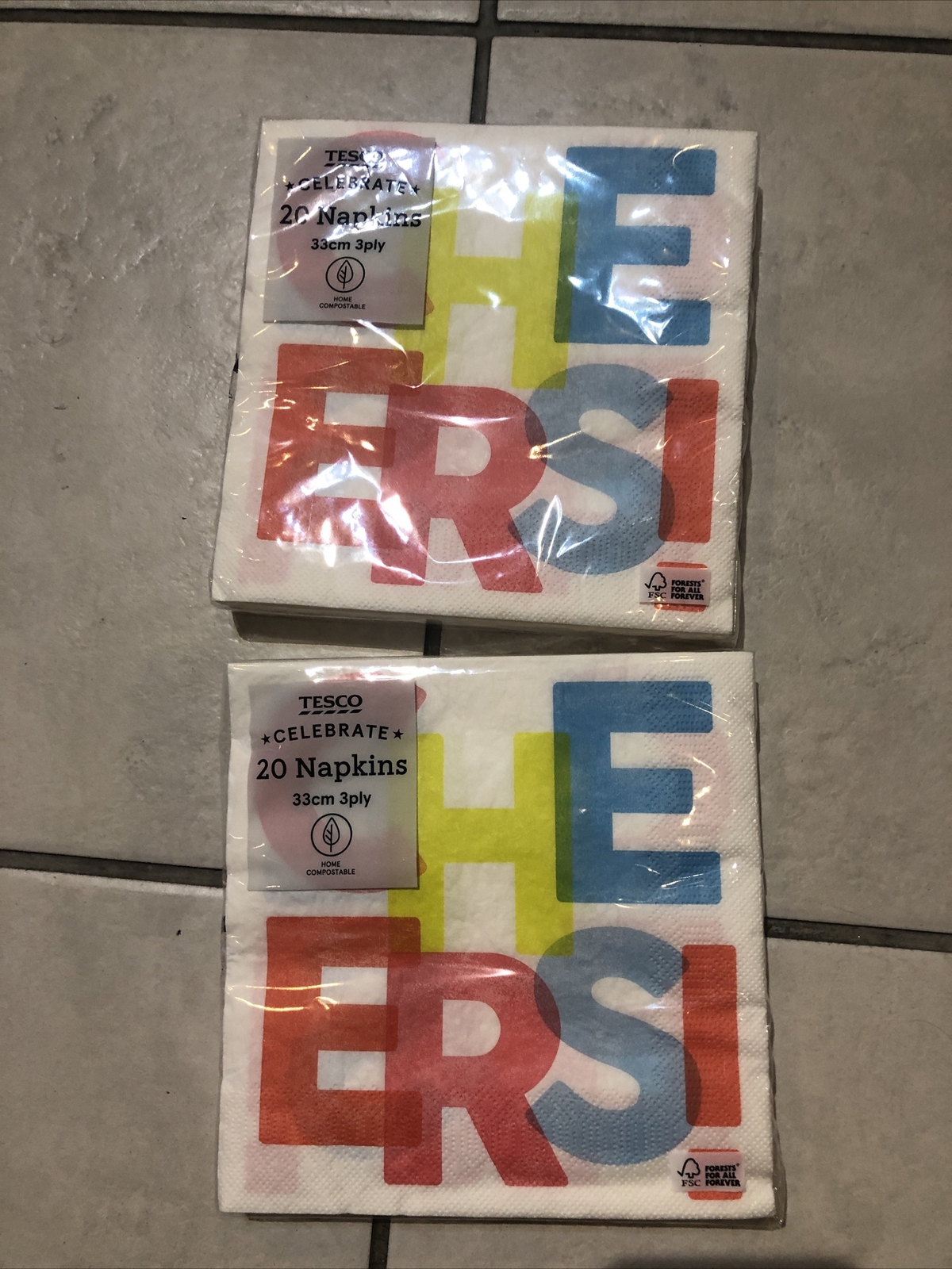 2 Packs  Of 20 Paper Lunch Napkins 3 Ply ‘Cheers’ Design 33x33cm