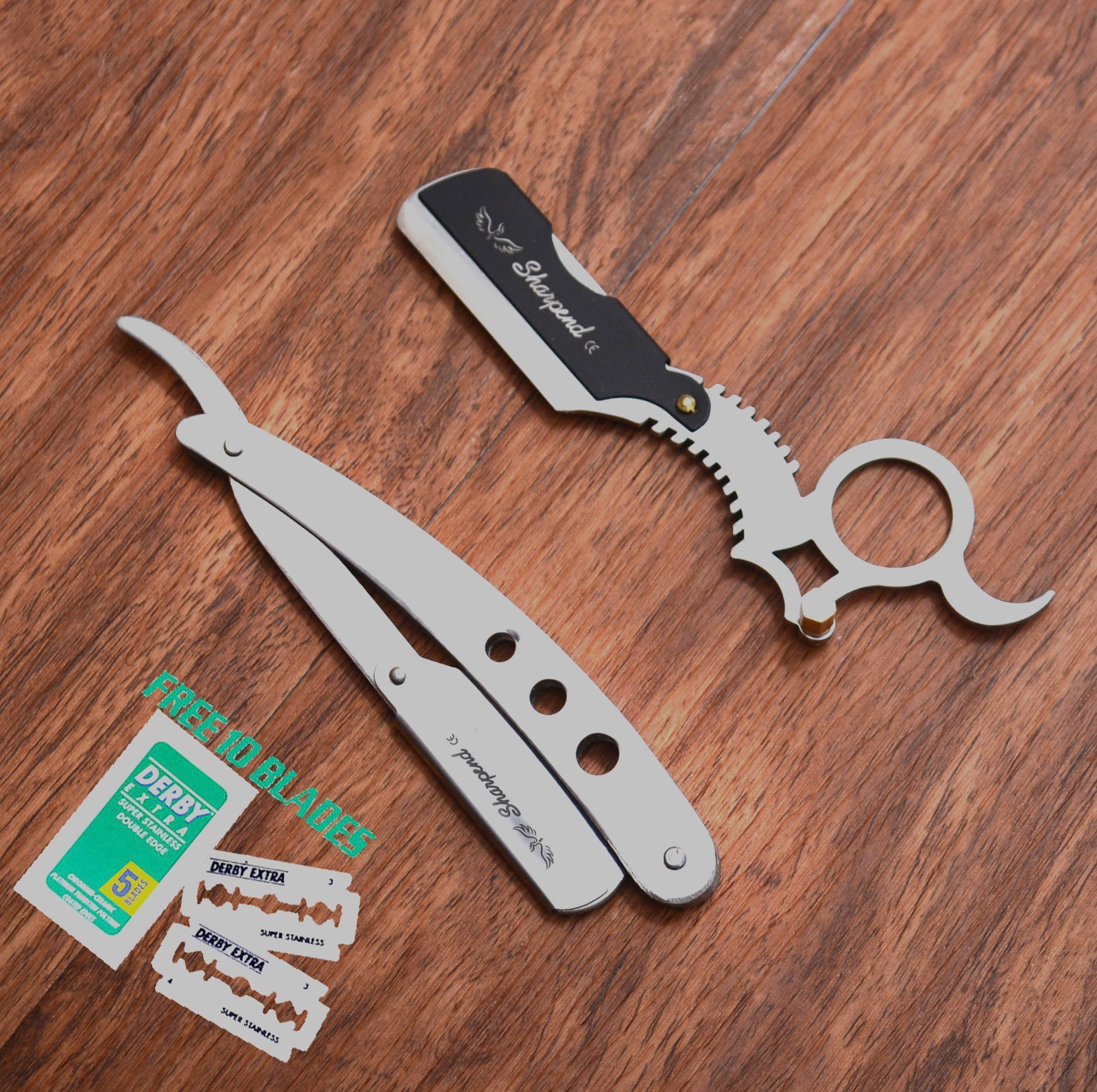 2 pcs Steel Straight Stainless Steel Razor Blades Barber Folding Shaving Knife