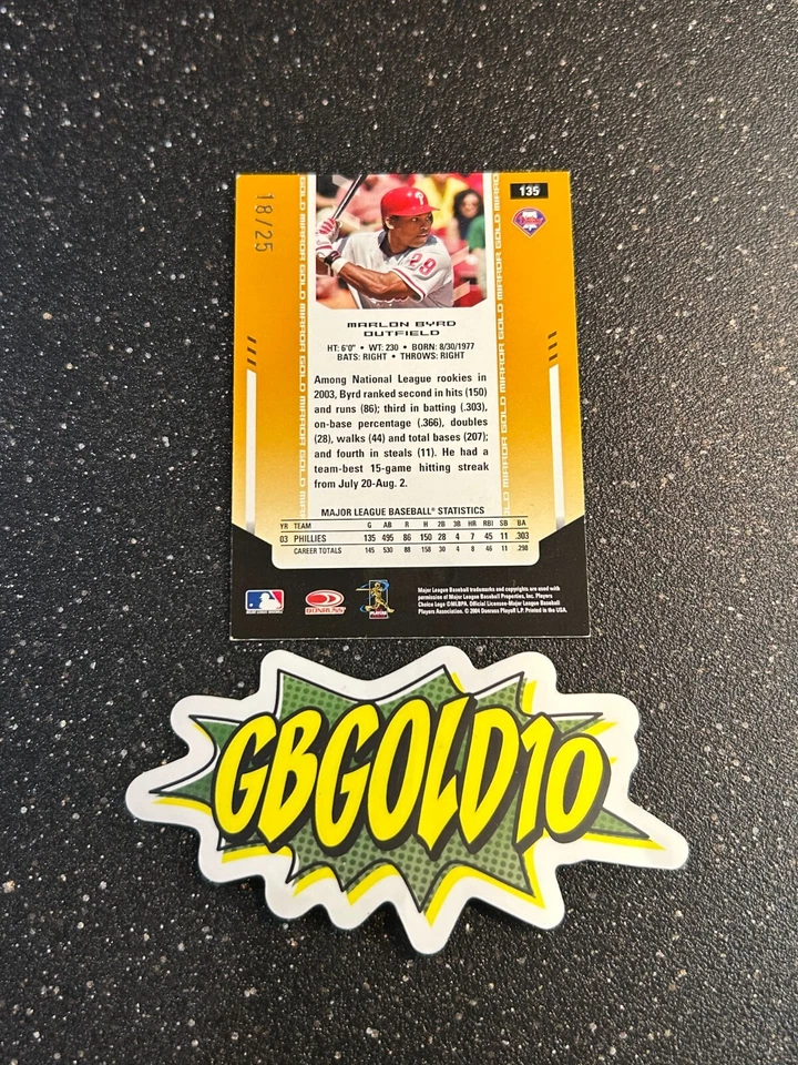 2004 Leaf Certified Materials - #135 Marlon Byrd Gold /25 - Imagem 2 de 2