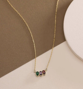 Authentic 0.29TCW Pear Amethyst,Emerald & Ruby Gold Plated 935 Silver Women's Necklace