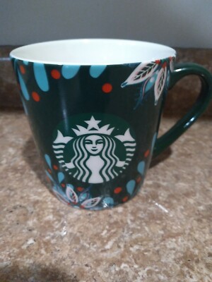 Starbucks 2020 Christmas Holiday Mug 18 oz Green White Poinsettia Nestle Moru
