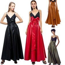 Maxi gonna lunga a ruota ampia ecopelle con cintura vita strutturata 4101 nuova