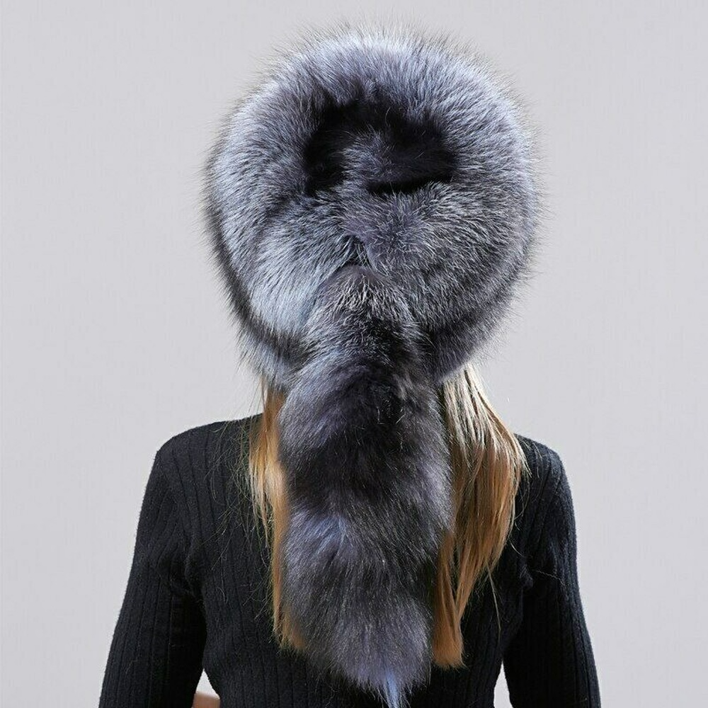 Women Winter Warm Fluffy Popular Style Female Tail Cap Fashion Fox