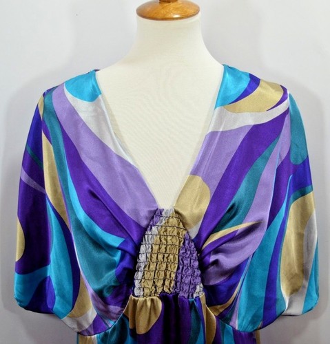 VTG Lane Bryant Silky Blouse Purple Gold Blue Flowy Women's 18/20 Made in USA - Bild 2 von 9
