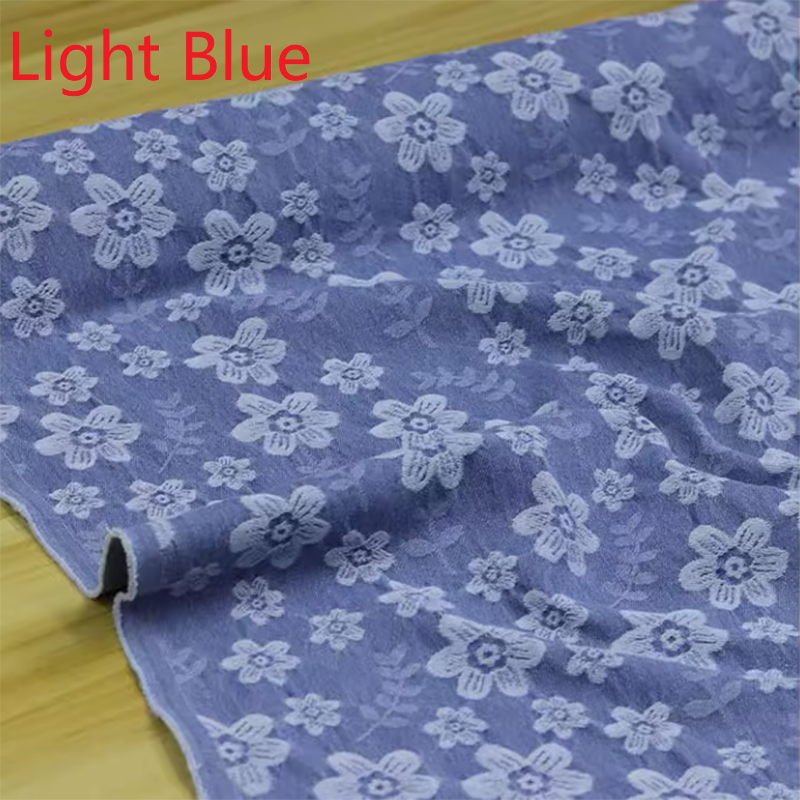Jacquard Flower Cotton Denim Fabric Material By The Metre DIY Sewing