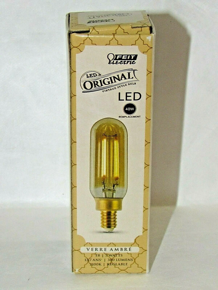 FEIT ELECTRIC VINTAGE STYLE AMBER GLASS LED T8 LAMP LIGHT BULB 5W 2100K DIMMABLE - Image 3 of 4