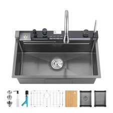 30"x18" Pull-Out Faucet Single Bowl Kitchen Sink Stainless Steel Black
