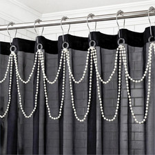12 Pcs Shower Curtain Hooks with Double Layer Shower Curtain Decorative White Ba