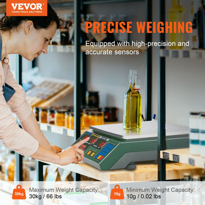 VEVOR Electronic Price Computing Scale, 66 LB Digital Deli Weight Scales, LED Di