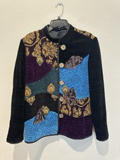 Indigo Moon Chenille Tapestry Blazer Jacket Multicolor Patchwork Lined Size L