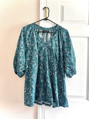 Lane Bryant  Teal Floral Paisley Flowy Comfy Blouse L/ LX (14-16)