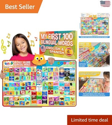 Interactive Bilingual Alphabet Poster - 100 Words in English & Spanish for Kids
