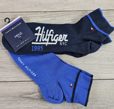 Image of Genuine Tommy Hilfiger Men's Ankle Trainer Socks 2 Pack Cotton Size UK 9-11 Blue