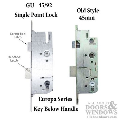 G-U Monolock 45/92 Single Door Lock, Key Below Lever, Stainless Steel