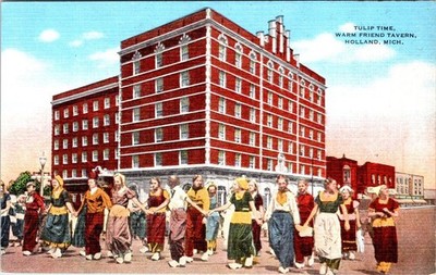 Tulip Time, Warm Friend Inn, HOLLAND, Michigan Linen Postcard - E.C. Kropp